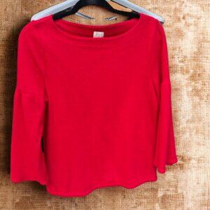 A New Day Red Balloon Sleeve Top, Subtle Texture, 3/4 Sleeves, Size M